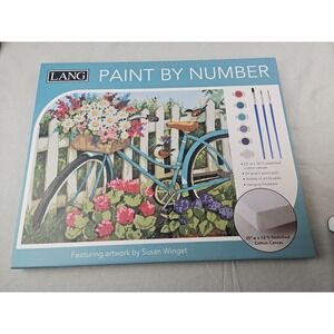 Lang Bicycle And Flowers Paint By Number Kit Stretch Canvas Village Scenes 20x16